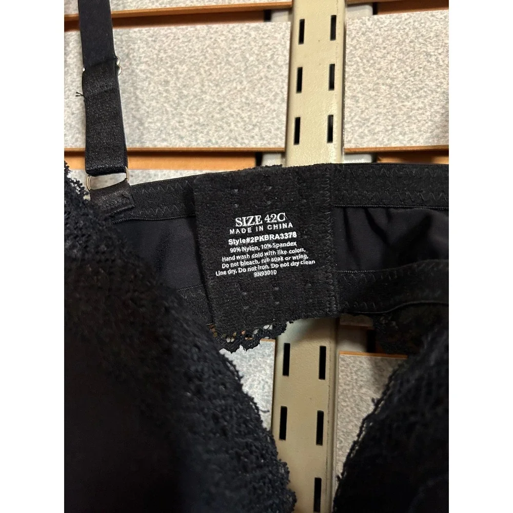 Black Full Coverage Lace Trim Underwire‎ Bra 42C 2PKBRA3378 Molded Cup